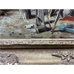 Frank Moss Bennett (British 1874-1953): 'The Wheelwright's - Winterborne Stickland Dorset', oil on canvas board signed, titled verso 24cm x 34cm