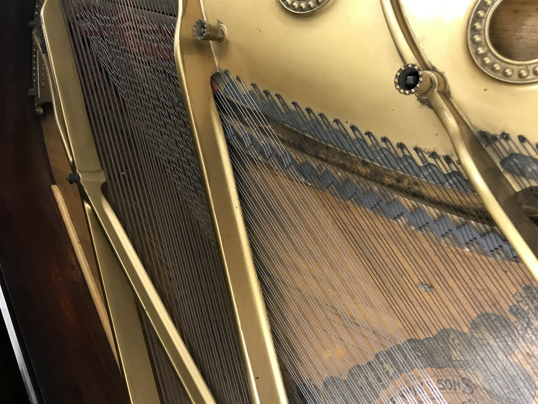 Steinway & Sons - Victorian rosewood cased grand piano, model 'O', iron framed and overstrung, serial no. '93958', circa. 1897, pierced scrolling music rest, turned and fluted supports with recessed castors, L187cm, W143cm, H99cm 