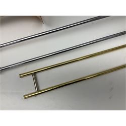 Sebastian Bucklet Aquae Sulis copper and brass trombone No.0910004; in lightweight carrying case; and Kinsman folding tubular chrome music stand in case (2)