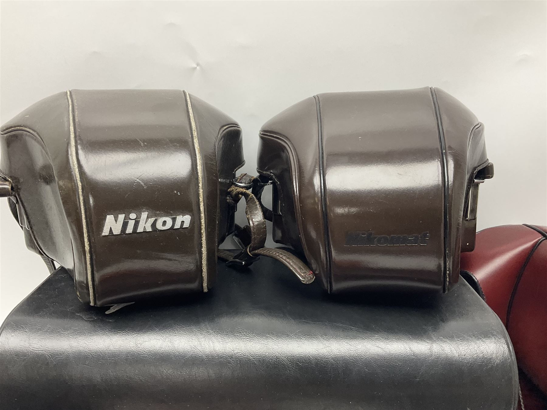 Collection of leather camera cases, to include Nikon ever ready cases and two larger cases, together with Gossen Sixticolor light meter, in box and other camera equipment 