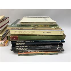 Large collection of fine art and antique reference books, to include Gordon Fleming, The Young Whistler; Sidney C. Hutchison, The History of the Royal Academy, Edward Yardley, The Life and Career of Frank Henry Mason R.B.A., R.I., R.S.M.A. 1975-1965; Brenda Roberts, The Collectors Encyclopaedia of Hull Pottery; Marcel Thomas, The Golden Age Manuscript Painting at the Time of Jean, Duc de Berry; Lindsay Errington, Tribute to Wilkie, etc. 