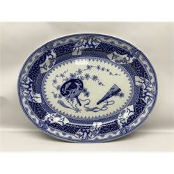 Minton Bombay pattern platter, together with Mason's meat platter, decorated with mythical beast, and two Cauldron Place Opaque China dishes 