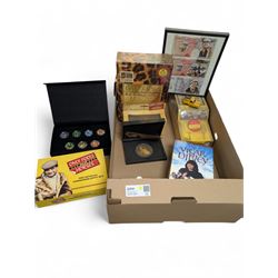 Collection of Only Fools and Horses memorabilia, including Westminster Mint limited edition fifty pence coin set, DVD box set, Corgi Reliant Regal, playing cards, framed bank notes, Griffin Cartoon of the bar scene, etc, together with a Vicar of Dibley DVD box set