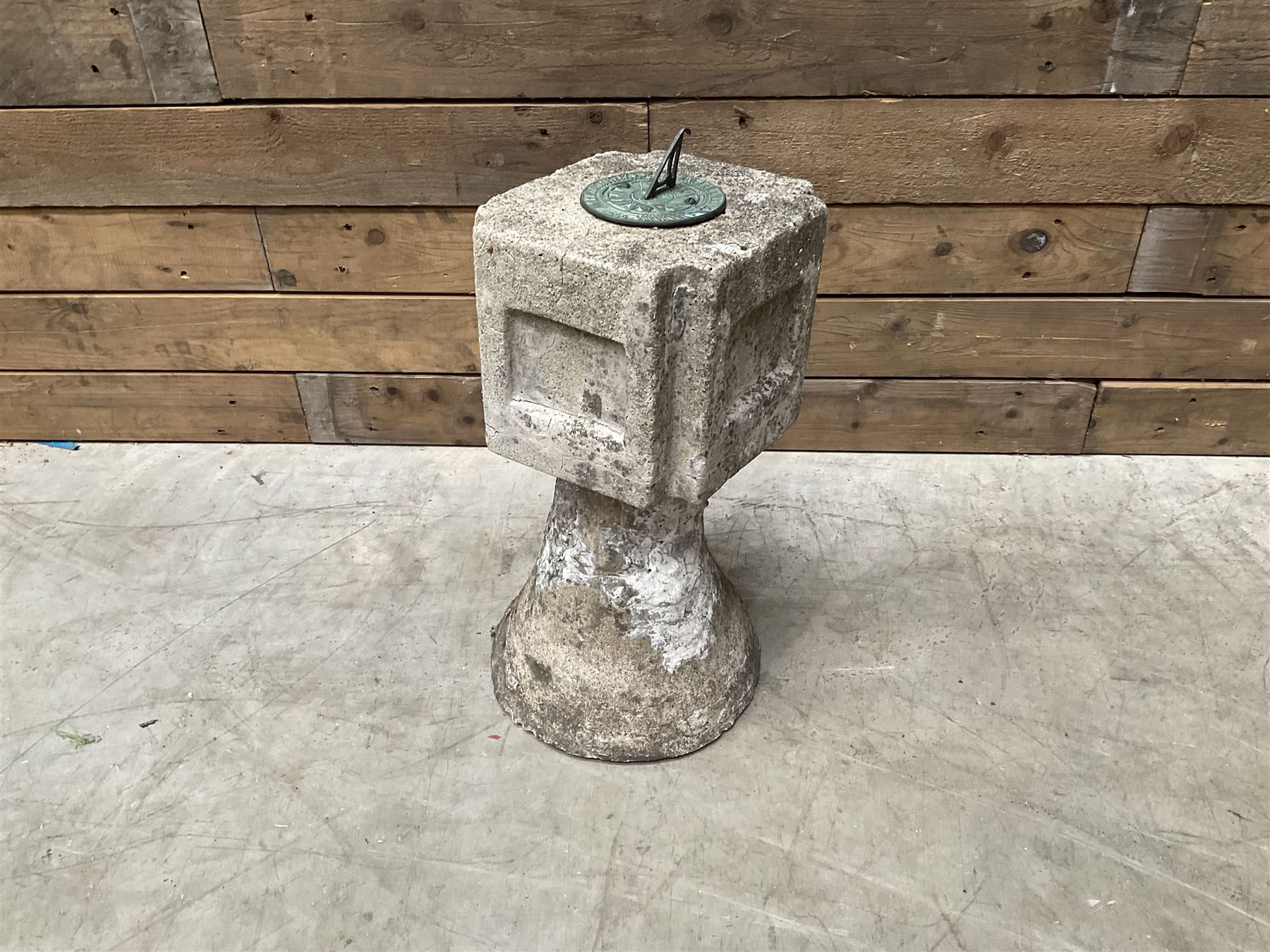 Collection of 9 decorative stone garden objects including sun dial small troughs mill stone and more,