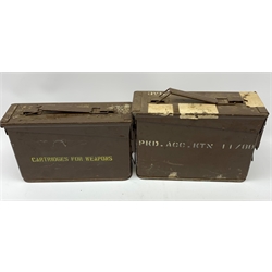 Quantity of empty powder tins; two portable metal ammunition boxes; cartridge wads; oil bottles etc