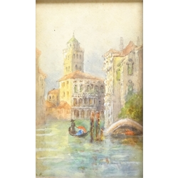  Venetian Canal Scene, early 20th century watercolour initialled J C 21cm x 13cm and Scottish Castle Ruin, 19th/20th century oil on canvas unsigned 19cm x 29cm (2)  