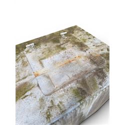 Large early 20th century galvanised water, cube form  with rounded corners and buttoned detail, with tap