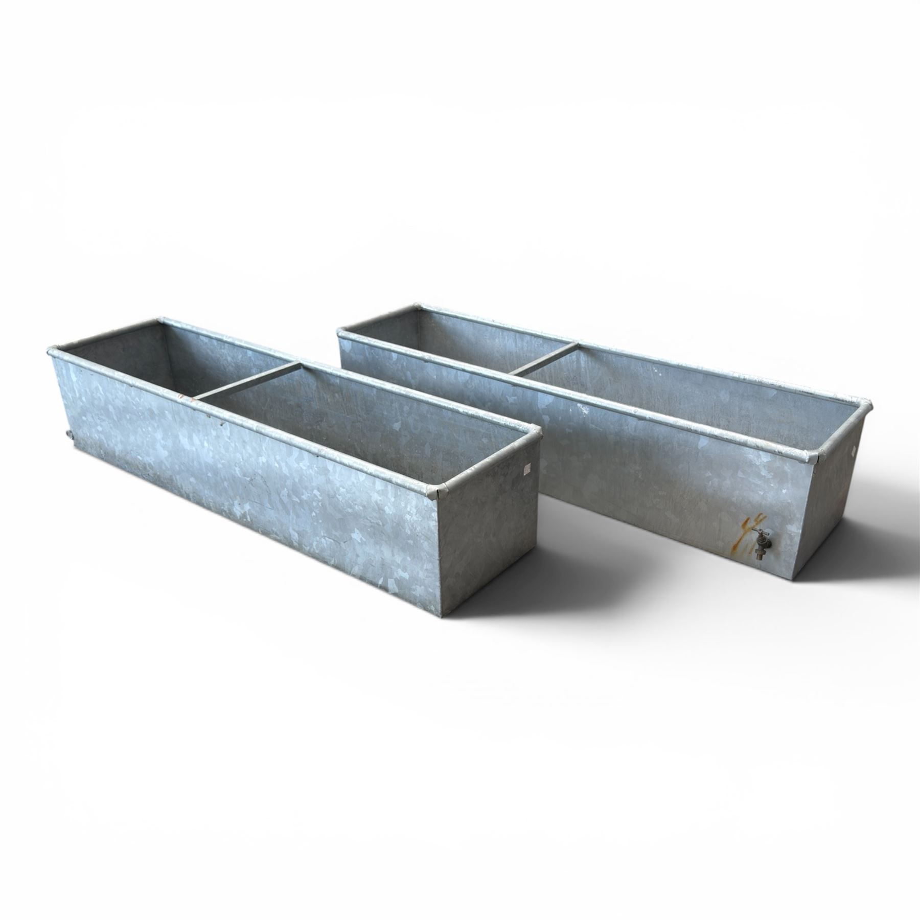 IAE - two galvanised water troughs, one with tap