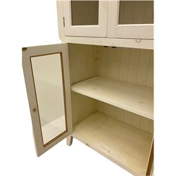 Georgian design white painted kitchen cupboard, fitted with four glazed display doors
