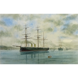  'Ironclads' - Steam Ship Portrait, 20th century oil on canvas signed and dated '86 M Shorte with Lighthouse Scene verso by the same hand 48cm x 73cm   