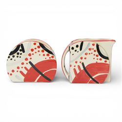 Wedgwood Bizarre by Clarice Cliff, Carpet three piece teaset, hand painted based upon an original, limited edition 213/250, with certificate and box