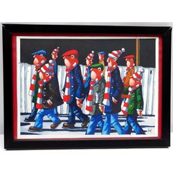 Paul M Kiernan (Northern British Contemporary): 'Soccer Saturday', watercolour and ink signed with initials 19cm x 26cm