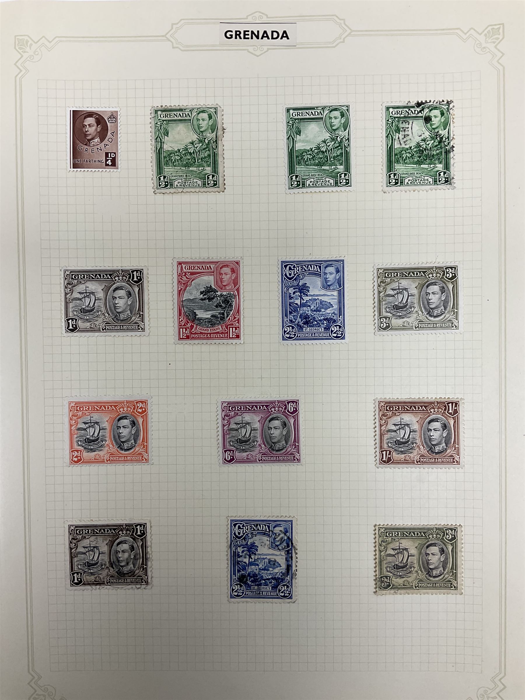 Grenada Queen Victoria and later stamps, including 1861-79 one penny, six pence, one shilling, 1883 halfpenny to one shilling, King George V 1913 values to one shilling etc, housed on pages