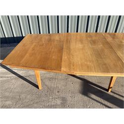 Light oak bespoke boardroom table, concave form, four sectional top on square discreet legs (12' x 5'), with twelve armchairs including 'Chairmans' chair