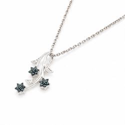 9ct white gold blue and white diamond flower pendant necklace, hallmarked