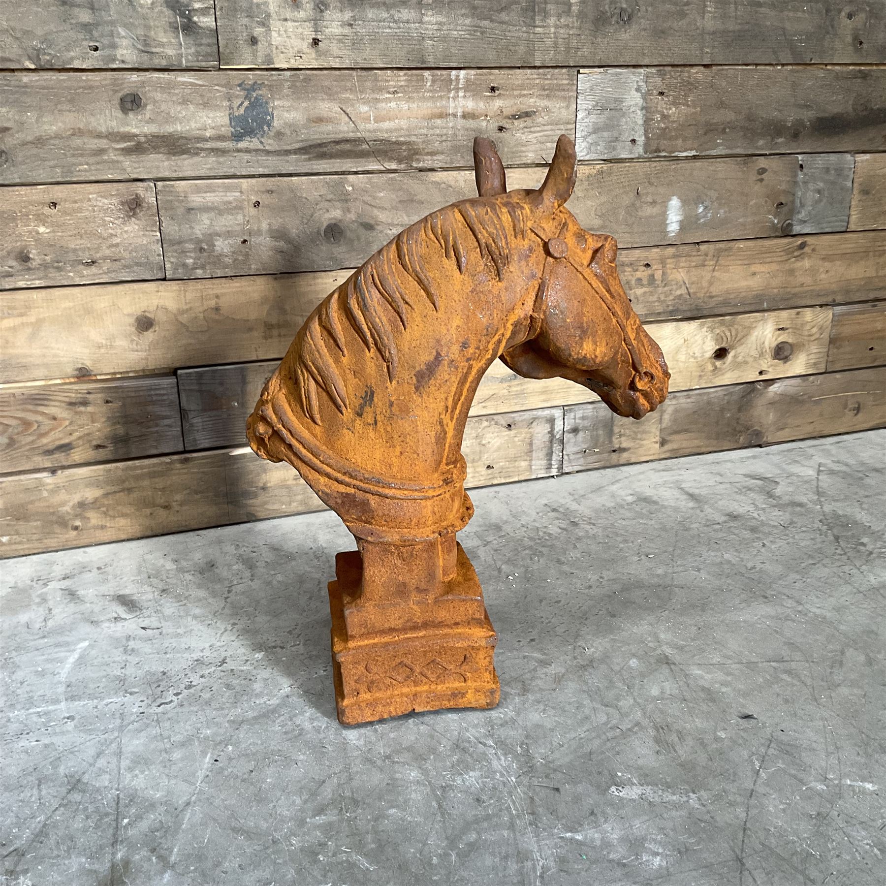 Cast iron Horse head on plinth
