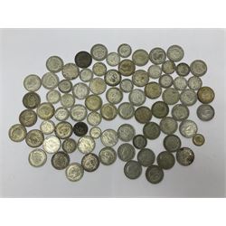 Approximately 710 grams of Great British pre 1947 silver coins, including one florins, one shillings and sixpence pieces 