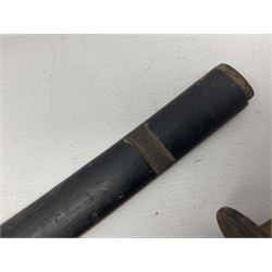 Good quality Japanese sword blade with later WWII fittings and scabbard  - 67.5cm slightly curving blade with unmarked tang, plain iron tsuba and lacquered grip with copper mounts; in lacquered wooden scabbard with tape bound tip L94cm overall