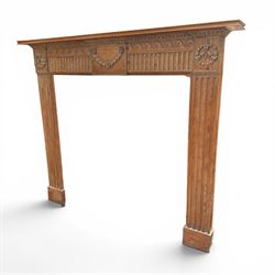 19th century Adams design pine fire surround, egg-and-dart carving over Vitruvian scrolls ...