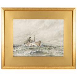 English School (Early 20th Century): WWI Battleship at Sea, watercolour unsigned 25cm x 34cm