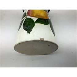 Wemyss Bonjour black cockerel pattern jug and cup, together with Wemyss appel pattern vase of tapered form with flared petalled rim, vase H14cm