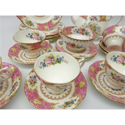  Royal Albert Lady Carlyle tea set comprising teapot, seven cups & saucers, six plates, soup bowl, saucer and tea plate (24)  