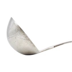 Victorian Scottish silver ladle, Fiddle pattern with crest by William Marshall, Edinburgh 1843, approx 6.5oz