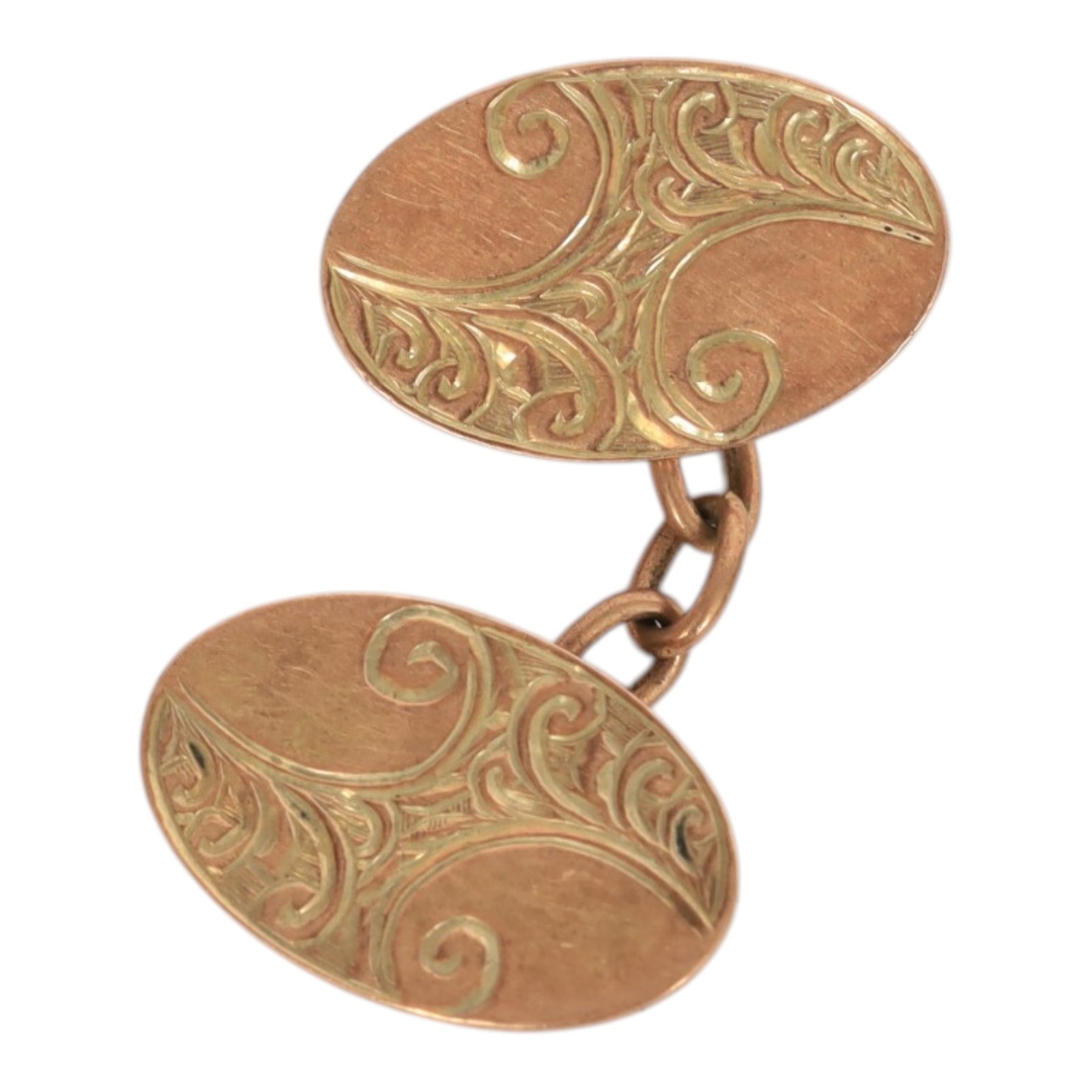 Single 9ct gold cufflink, hallmarked, together with 9ct gold chain links