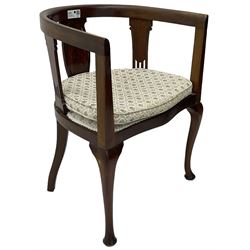 Early 20th century mahogany tub shaped chair, upholstered seat