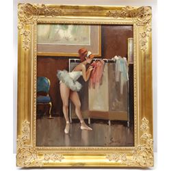 J Sonnes? (20th century): Ballerina, oil on canvas indistinctly signed 49cm x 39cm