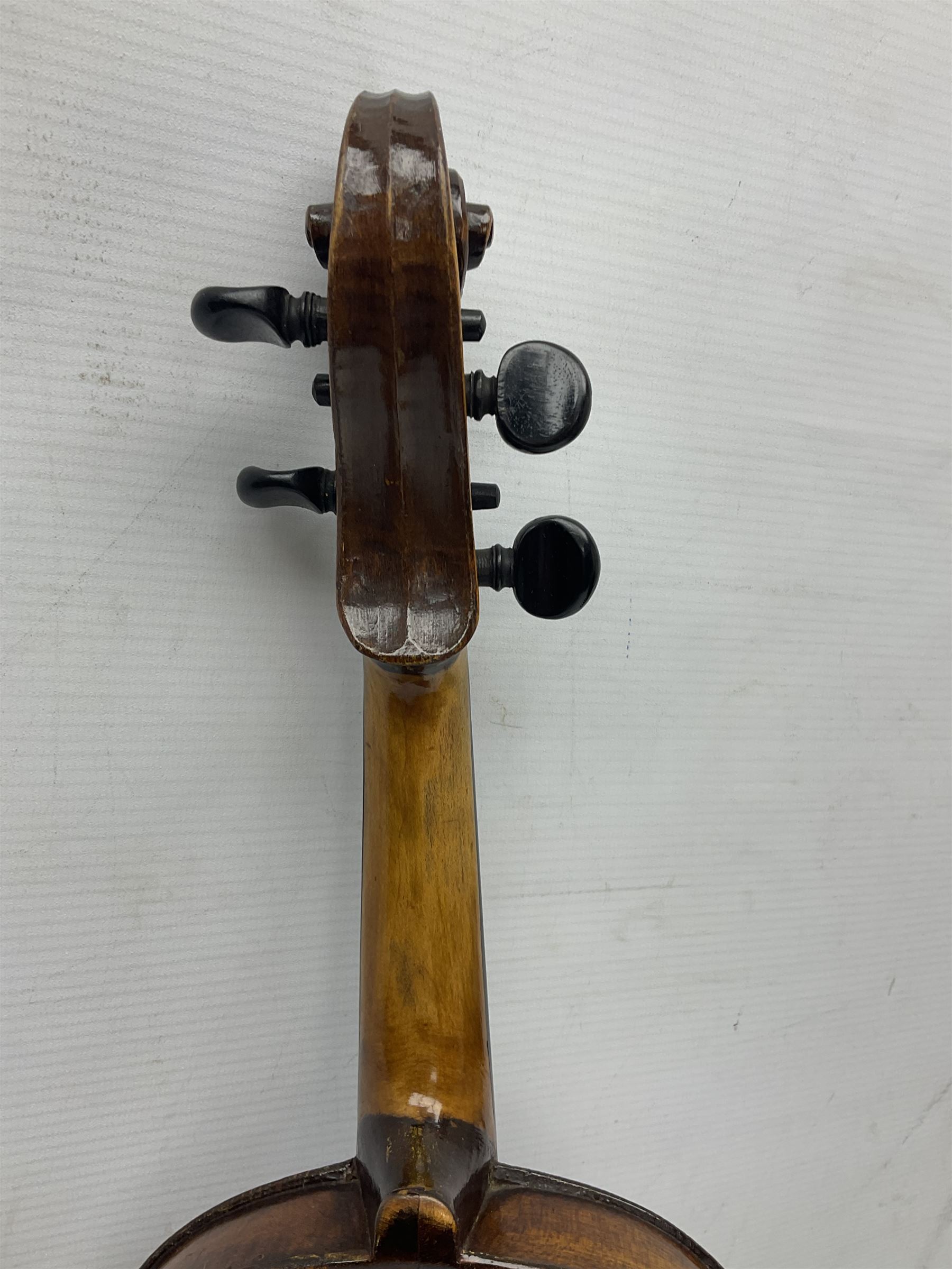 German trade violin c1900 stamped PAGANINI with 35.5cm two-piece maple back and ribs and spruce top L58.5cm overall; in carrying case; and another German trade violin for spares or repair; in carrying case (2)