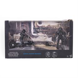 Four Star Wars Black Series figures, comprising Obi Wan Kenobi, First Order Storm Trooper, Speeder Bike Biker Scout and Imperial Shadow Squadron, all boxed