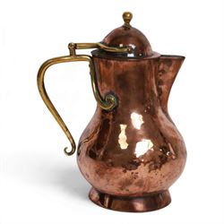 Birmingham Guild of Handicrafts - Arts and Crafts copper jug, with brass handle and finial, stamped to the base BGH, H22cm