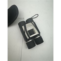 Four pairs of binoculars, to include Carl Zeiss Jena Jenoptem 8x30W serial no. 3750814, Nikon Sporting II 8x40 serial no. 604672, Minolta Pocket II 8x22 Field 7 and Jessops 12x25 Field 4.8 84m/1000m, all in carrying cases 