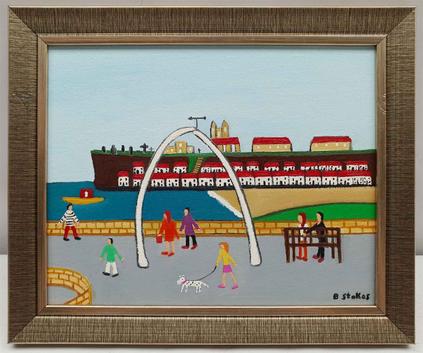 Barry Stokes (Northern British Contemporary): Whale Bones Whitby, oil on board signed 20cm x 25cm