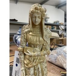 Doulton Burslem 'Mephistopheles and Marguerite' Vellum double-sided figure, the obverse formed as a smiling demon, the reverse formed as a woman with a book and flower, decorated in orange and gilt to one side and in gilt to the other, printed green mark to base, H30cm 