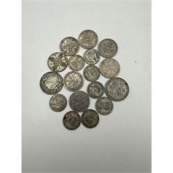 Approximately 150 grams of Great British pre 1947 silver coins and a Queen Victoria 1900 crown coin