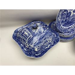 Copeland Spode Italian pattern tea and dinner wares, including hor d'oeuvres dish, tureen and cover, coffee pot, six coffee cans and saucers, etc, all with blue printed marks beneath (40)
