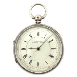 Victorian silver key wound chronograph pocket watch by P. Shackleton Sowerby Bridge no 3646, case by Charles Harris Chester 1882   