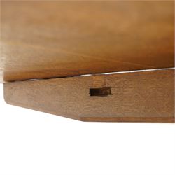 Acornman - 5' adzed oak dining table, rectangular top above a trestle base united by a stretcher with carved acorn signature, by the workshop of Alan Grainger of Brandsby