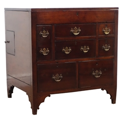  Mid 18th century Gentleman's mahogany washstand, hinged top with fitted interior, multiple drawers and fitted cupboards, W76cm, H79cm, D61cm  