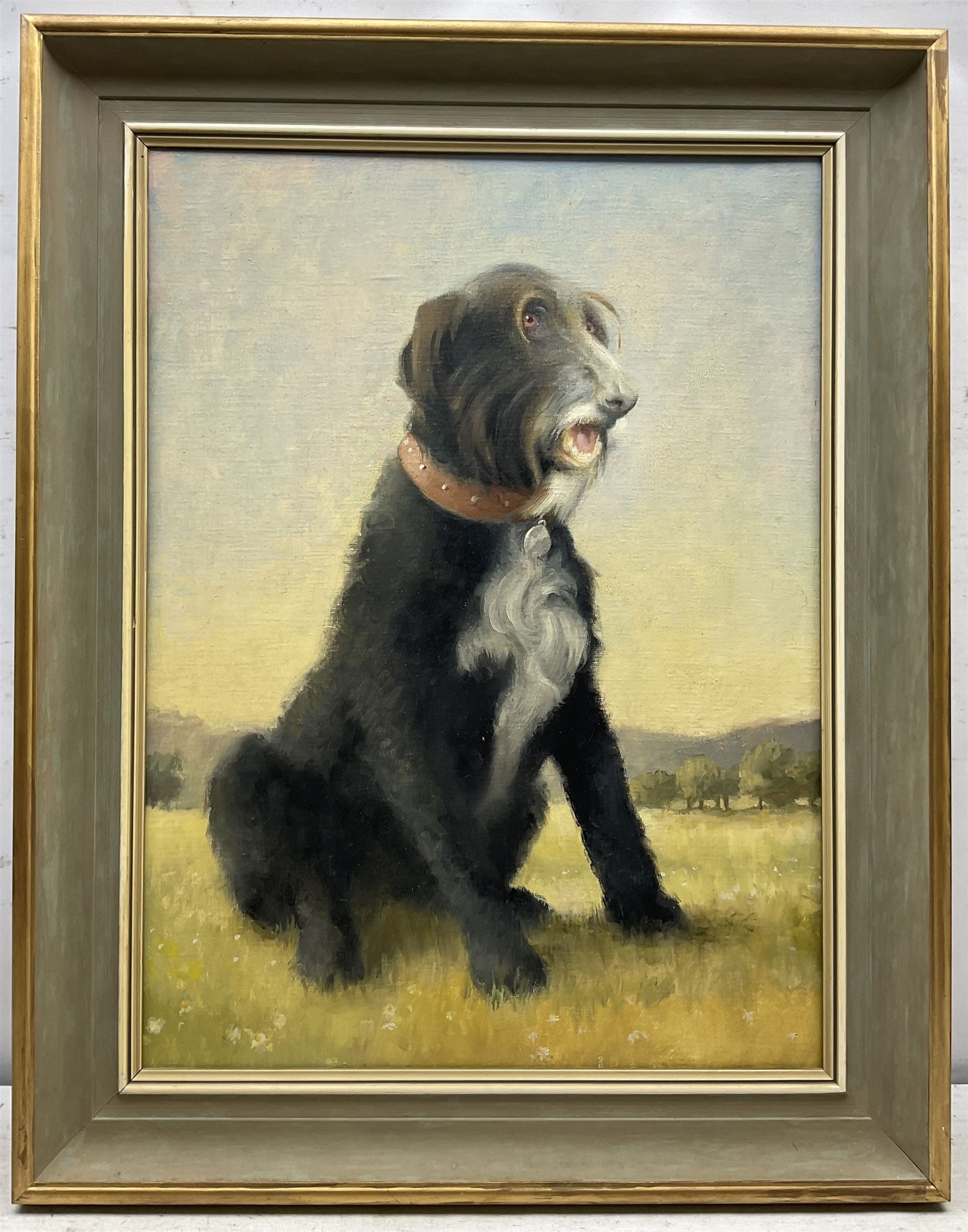 Jon Peaty (British 1914-1991): 'Sir George' - Portrait of a Dog, oil on canvas unsigned, titled verso with artist's studio label 60cm x 44cm