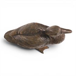Bronzed figure of a seated hare, together with figure of a duck, hare H31cm 