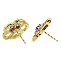 Pair of 18ct gold sapphire and diamond Yorkshire rose style stud earrings, hallmarked 