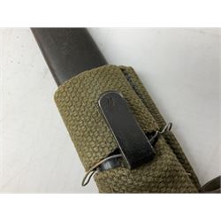 Austrian Model 1895 carbine NCO's knife bayonet with 25cm fullered steel blade; in steel scabbard with webbing frog L39cm overall; and Spanish Model 1941 Bolo bayonet with 25cm fullered steel blade No.6412D; in steel scabbard (2)