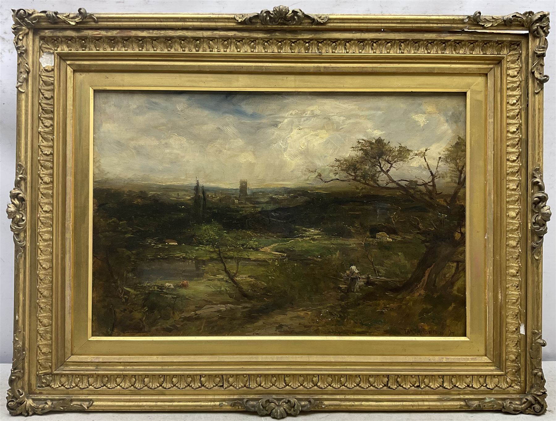 Francis Abel William Taylor Armstrong (British 1849-1920): Landscape overlooking a Distant Town, oil on canvas signed and dated '94, 34cm x 52cm