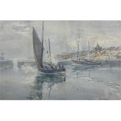 James Watson (Scottish exh.1910-1932): Boats in the Harbour - St Monans, watercolour signed 34cm x 50cm 
Notes: Watson is often confused with the Newcastle-born, Staithes Group member of the same name (1851-1936).