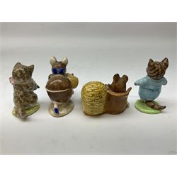 Nine Beswick Beatrix Potter figures, comprising Tabitha Twitchett, Appley Dapply, Tom Kitten Tailor of Gloucester, Ribby, Hunca Munca, Amiable guinea-pig, Miss Moppet and Poorly Peter rabbit,  all with printed mark beneath 