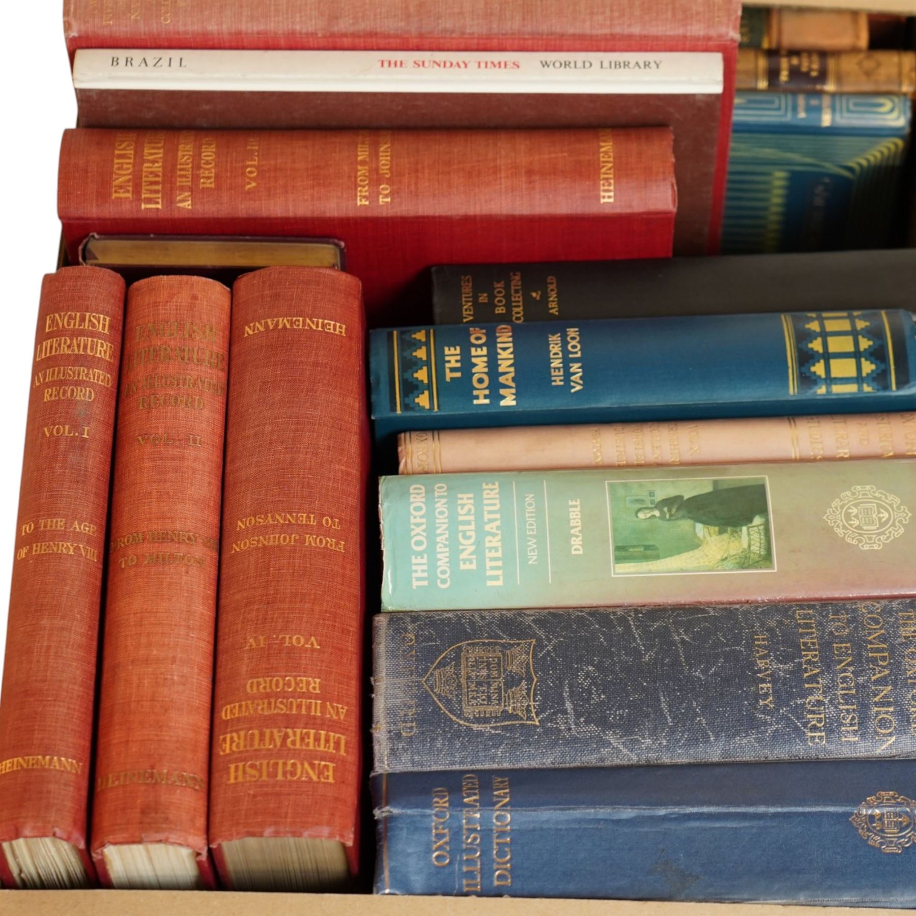 Dictionaries, Atlases and Information Interest - Twenty-four volumes of 'The Century Dictionary', 'English Literature - An Illustrated Record' four volumes, 'Grimm's Mythologie' two volumes, and others, contents in four boxes