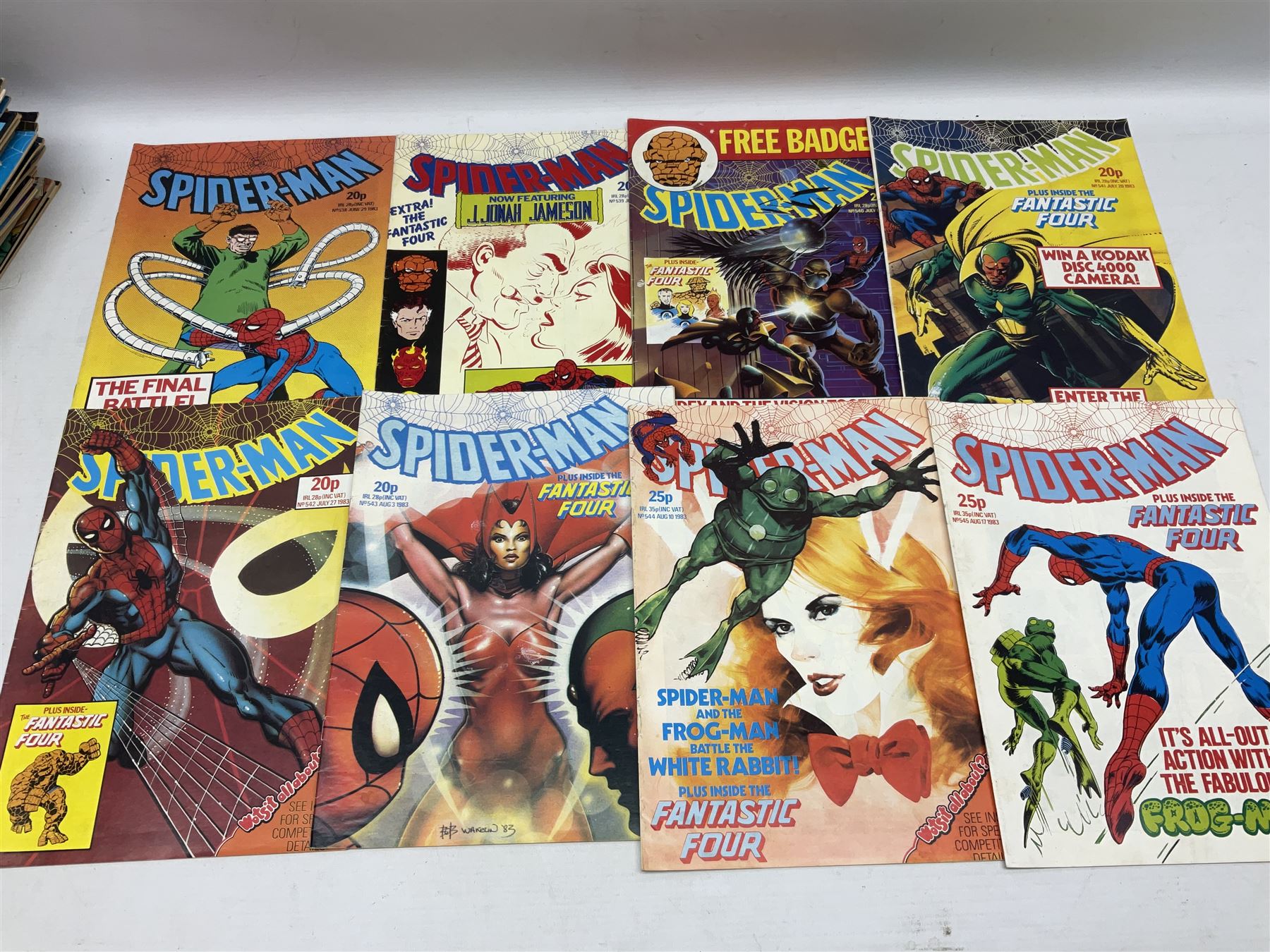 Spider-Man comics (1982-1985) nos 500-527, 529-535, 537-552, 579-602, 604-614, 620-626, and 628-631 (97)